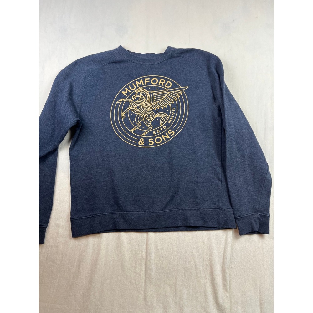 Mumford & Sons Band Sweatshirt Blue Gold Pegasus Graphic Crewneck Medium